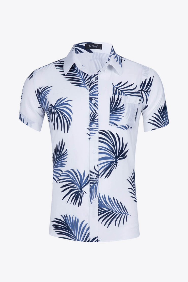 Tropical Pattern Button-Up Collared Beach Shirt