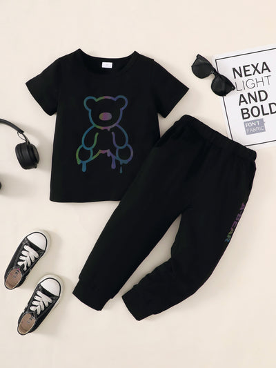 Boys Bear Graphic Tee and Joggers Set - Ruby's Fashion