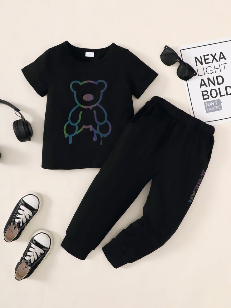 Boys Bear Graphic Tee and Joggers Set - Ruby's Fashion