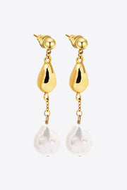 18K Gold-Plated Two-Tone Pearl Drop Earrings - Ruby's Fashion