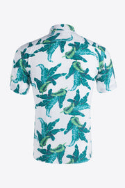 Tropical Pattern Button-Up Collared Beach Shirt