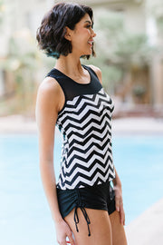 Full Size Chevron Print Ruched Tankini Set - Ruby's Fashion