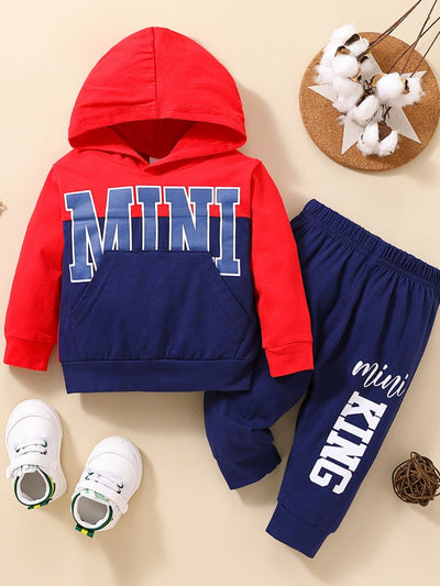 Baby Color Block Graphic Hoodie and Joggers Set - Ruby's Fashion
