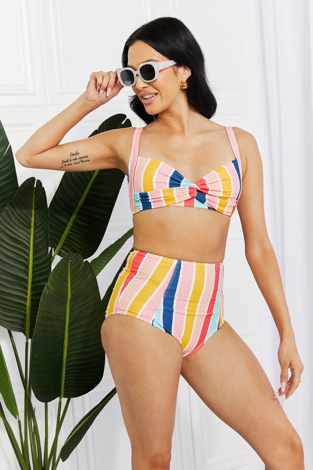 Marina West Swim Take A Dip Twist High-Rise Bikini in Stripe - Ruby's Fashion