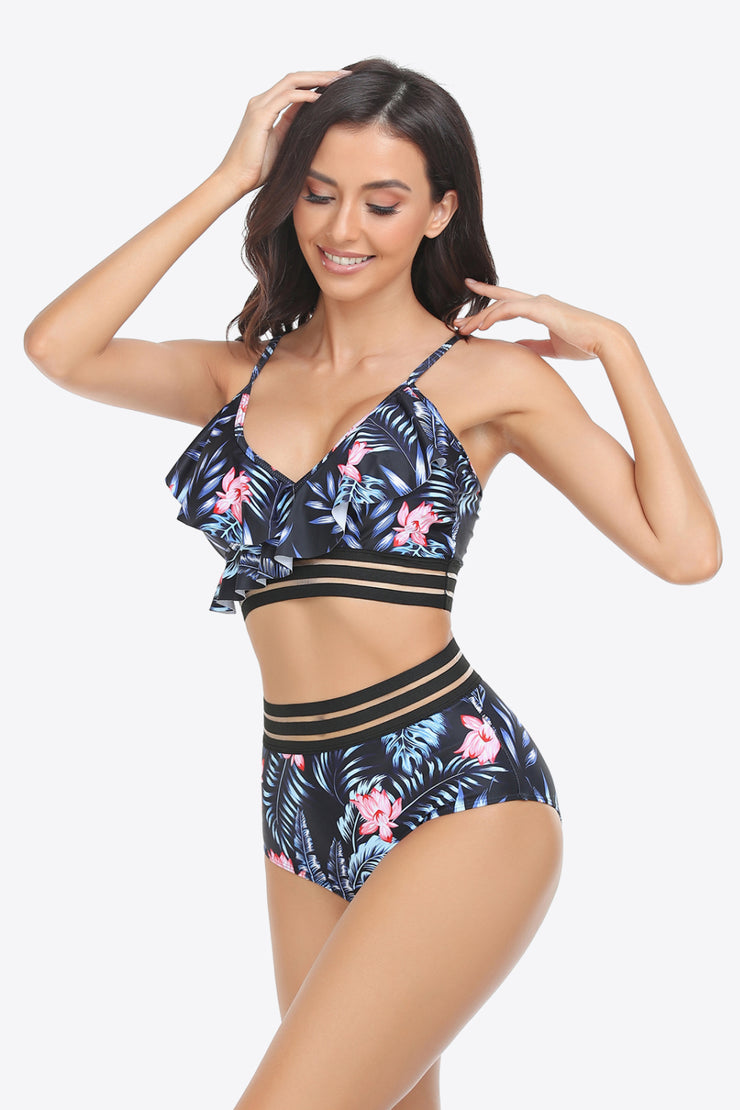 Ruffled Plunge Bikini Set - Ruby's Fashion