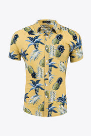 Tropical Pattern Button-Up Collared Beach Shirt