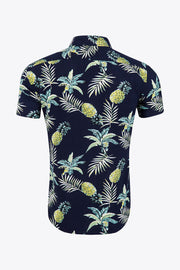 Tropical Pattern Button-Up Collared Beach Shirt