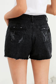 Button Fly Black Denim Shorts - Ruby's Fashion