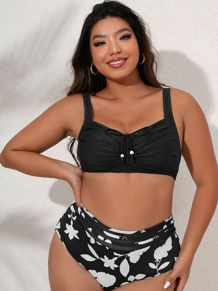 Plus Size Printed Gathered Detail Bikini Set - Ruby's Fashion