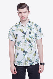 Tropical Pattern Button-Up Collared Beach Shirt