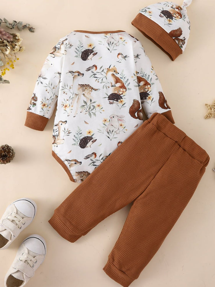 Baby Printed Bodysuit and Waffle-Knit Joggers Set - Ruby's Fashion