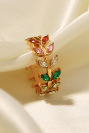 Zircon 18K Gold-Plated Leaf Open Ring - Ruby's Fashion