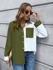 Color Block Button Down Shirt - Ruby's Fashion