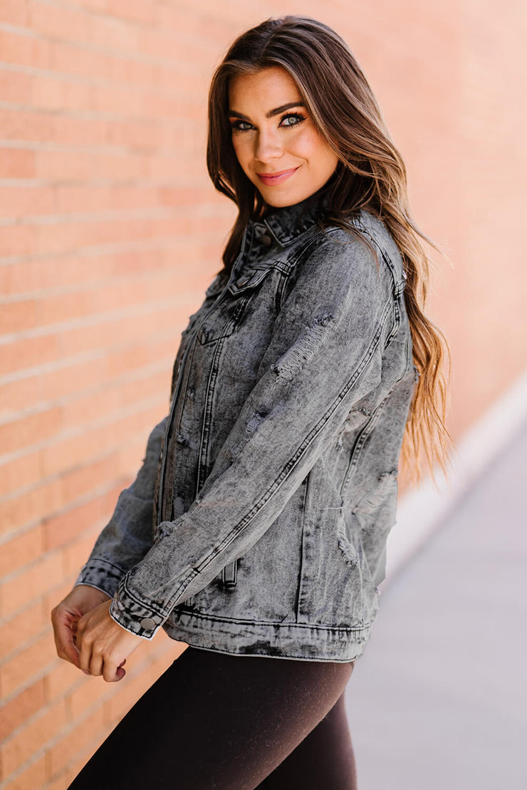 Acid Wash Distressed Denim Jacket - Ruby's Fashion