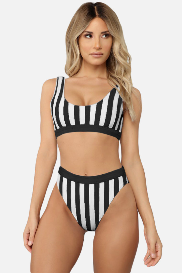 Striped Tank High Waist Bikini - Ruby's Fashion