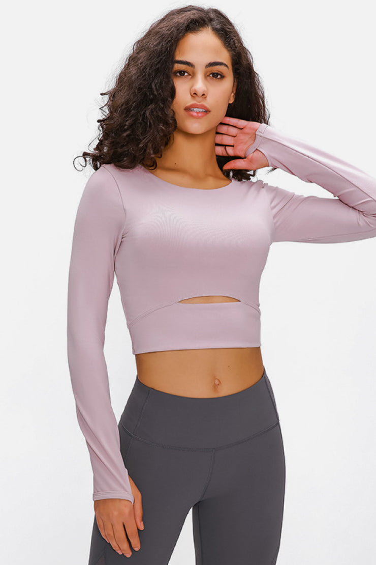 Long Sleeve Cropped Top With Sports Strap - Ruby's Fashion