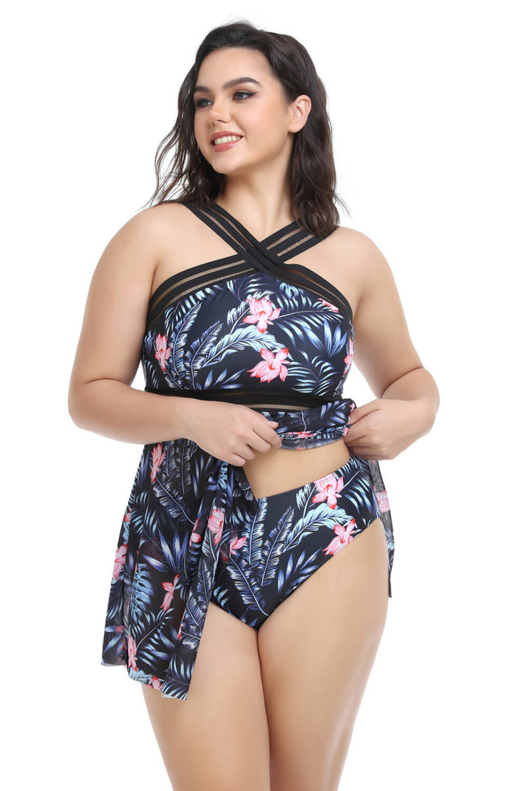 Plus Size Handkerchief-Hem Swim Dress and Bottoms Set - Ruby's Fashion