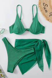 Ribbed High Cut Three-Piece Swim Set - Ruby's Fashion