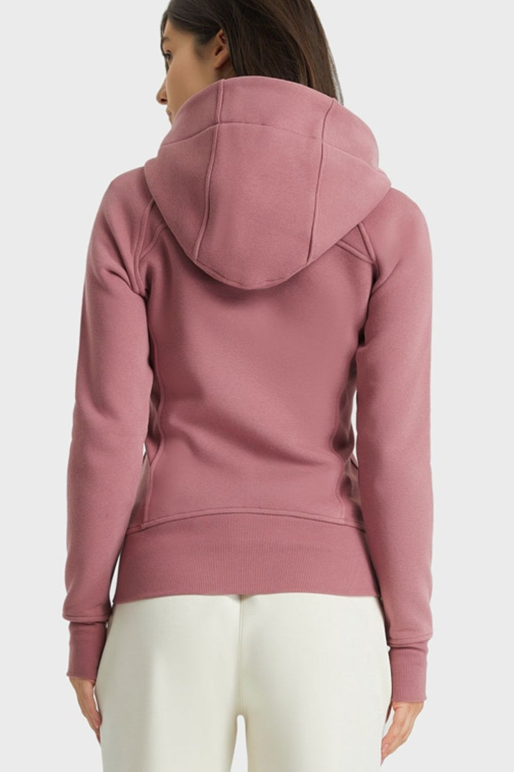 Zip Up Seam Detail Hooded Sports Jacket - Ruby's Fashion