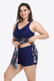 Plus Size Floral Two-Tone Asymmetrical Hem Two-Piece Swimsuit - Ruby's Fashion