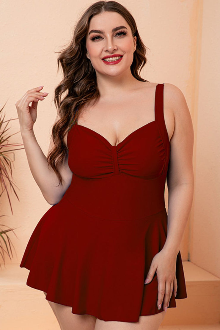 Full Size Gathered Detail Swim Dress - Ruby's Fashion