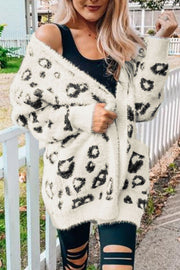 Leopard Open Front Cardigan with Pockets