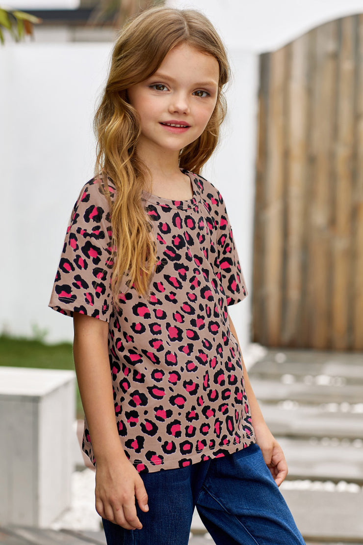 Girls Leopard Dropped Shoulder Tee - Ruby's Fashion