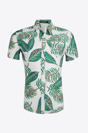 Tropical Pattern Button-Up Collared Beach Shirt