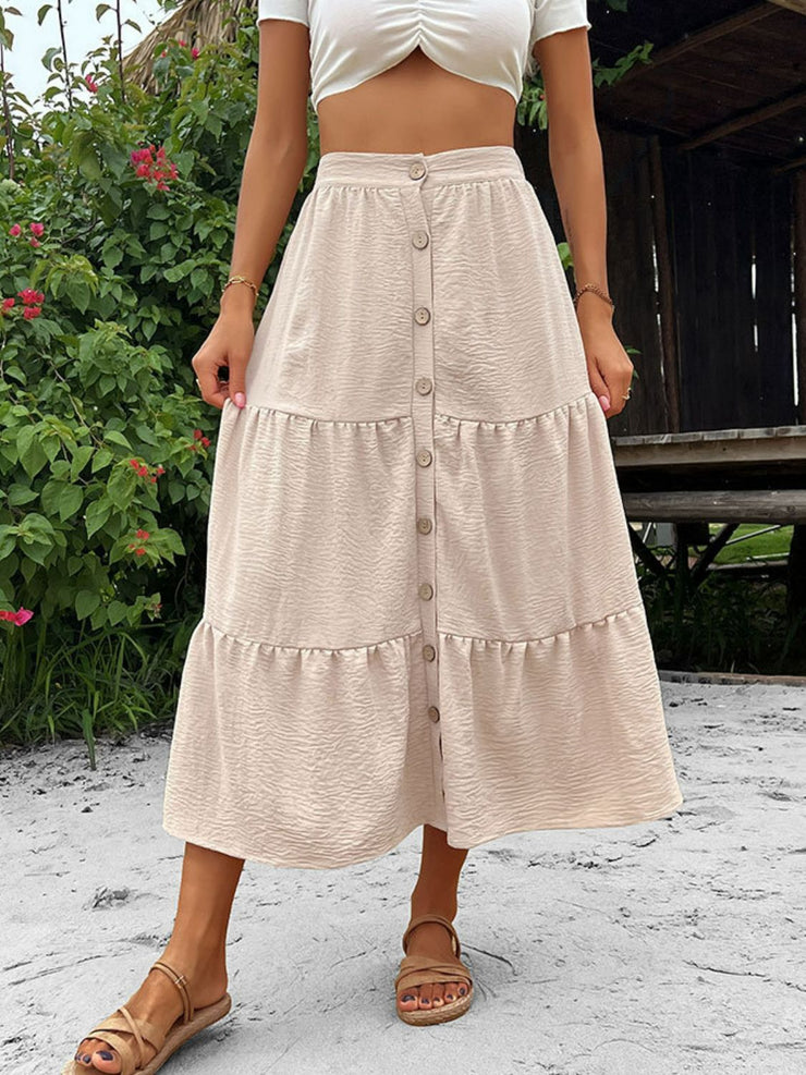 Button Down Tiered Midi Skirt - Ruby's Fashion