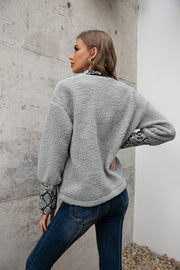 Snakeskin Print Sherpa Quarter-Zip Sweatshirt - Ruby's Fashion