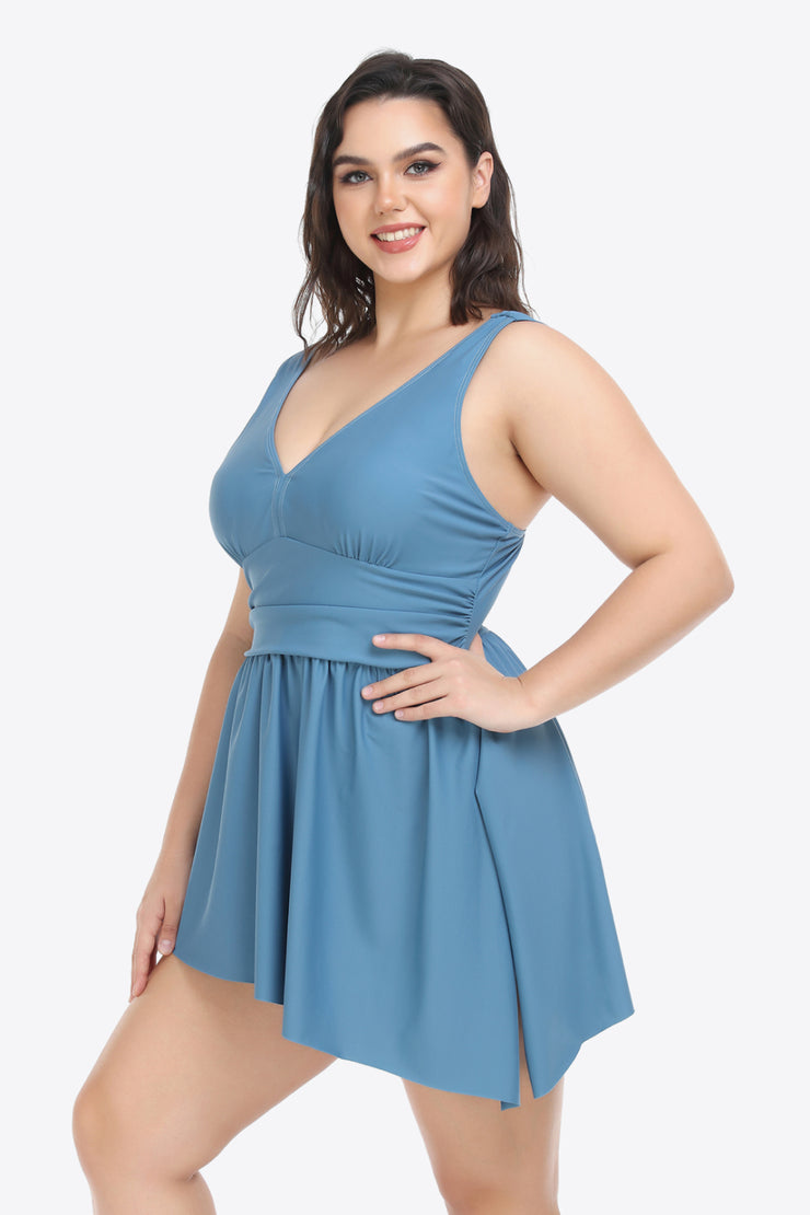 Plus Size Plunge Sleeveless Two-Piece Swimsuit - Ruby's Fashion