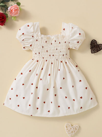 Baby Girl Heart Print Square Neck Dress - Ruby's Fashion