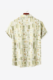 Printed Lapel Collar Short Sleeve Shirt