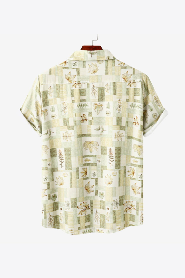 Printed Lapel Collar Short Sleeve Shirt