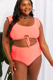 Marina West Swim Sanibel Crop Swim Top and Ruched Bottoms Set in Coral - Ruby's Fashion