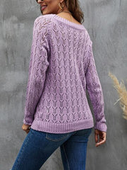 Openwork Round Neck Long Sleeve Sweater