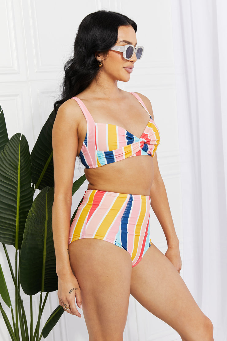 Marina West Swim Take A Dip Twist High-Rise Bikini in Stripe - Ruby's Fashion