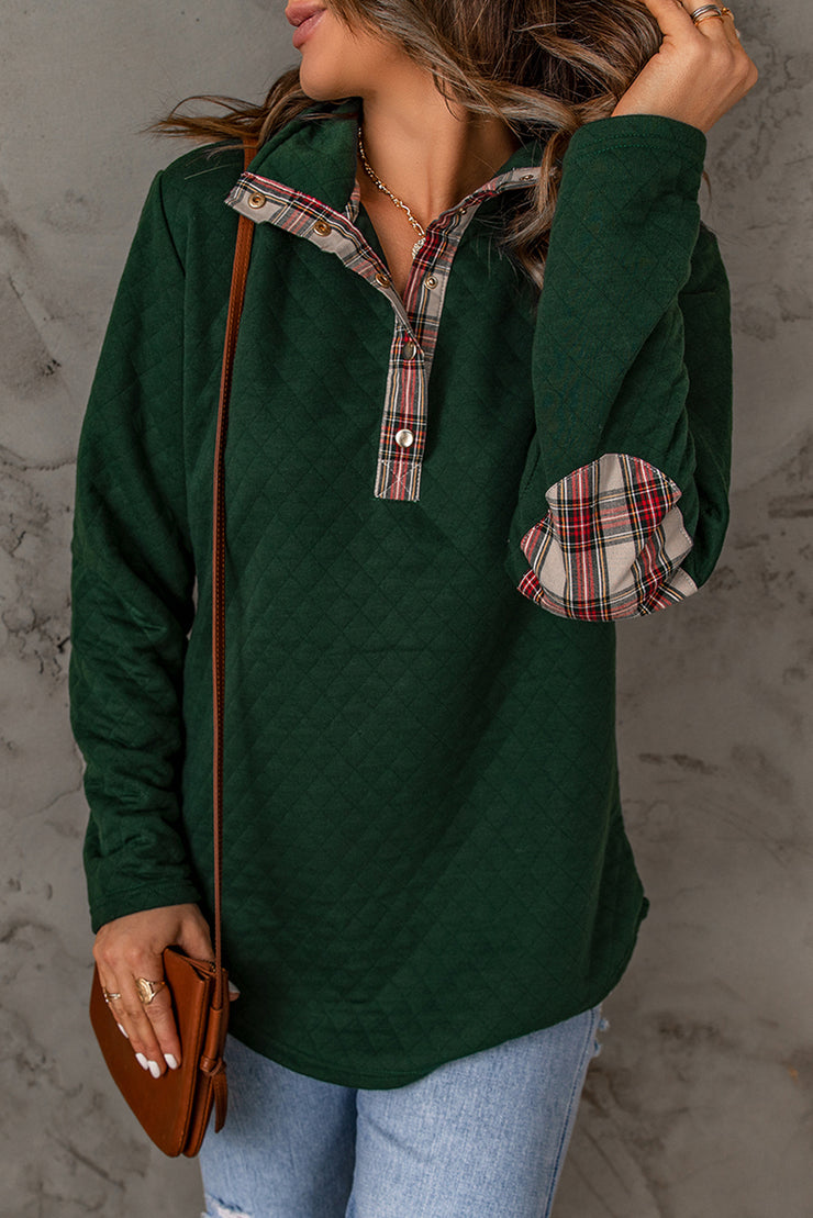 Plaid Snap Down Sweatshirt - Ruby's Fashion