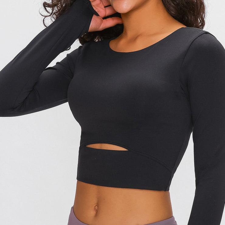 Long Sleeve Cropped Top With Sports Strap - Ruby's Fashion