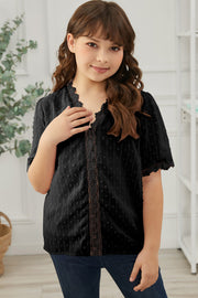 Girls Swiss Dot Spliced Lace Blouse - Ruby's Fashion