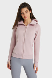 Zip Up Seam Detail Hooded Sports Jacket - Ruby's Fashion