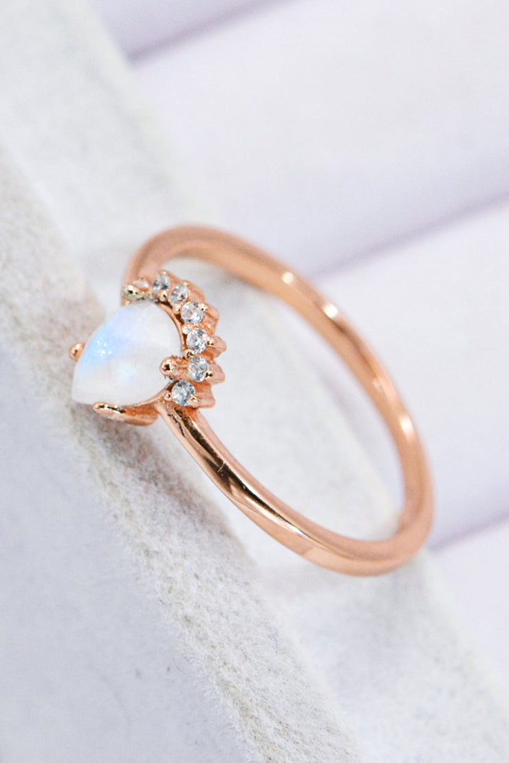 18K Rose Gold-Plated Pear Shape Natural Moonstone Ring - Ruby's Fashion