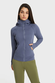 Zip Up Seam Detail Hooded Sports Jacket - Ruby's Fashion