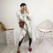 Korean Woven Lapel Ruffled Fur Trench Coat - Ruby's Fashion