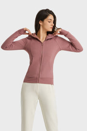 Zip Up Seam Detail Hooded Sports Jacket - Ruby's Fashion