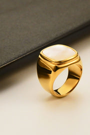 Stainless Steel 18K Gold-Plated Inlaid Shell Ring - Ruby's Fashion