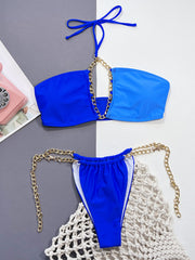 Chain Detail Halter Neck Bikini Set - Ruby's Fashion