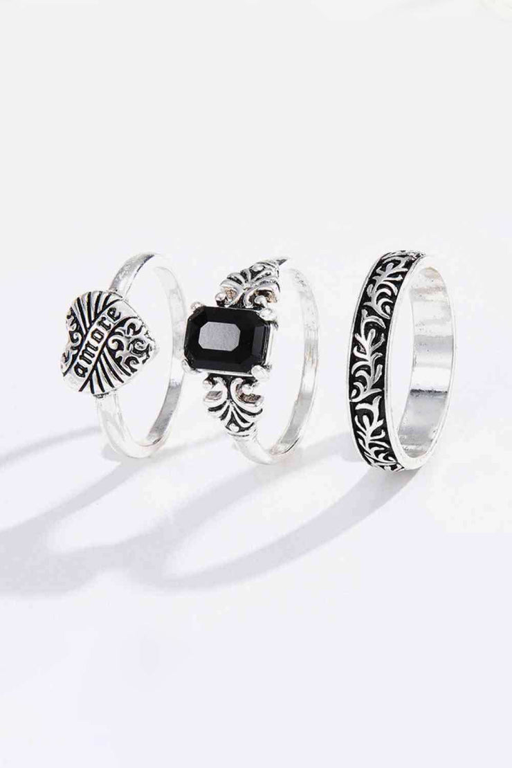 Zinc Alloy Three-Piece Ring Set - Ruby's Fashion