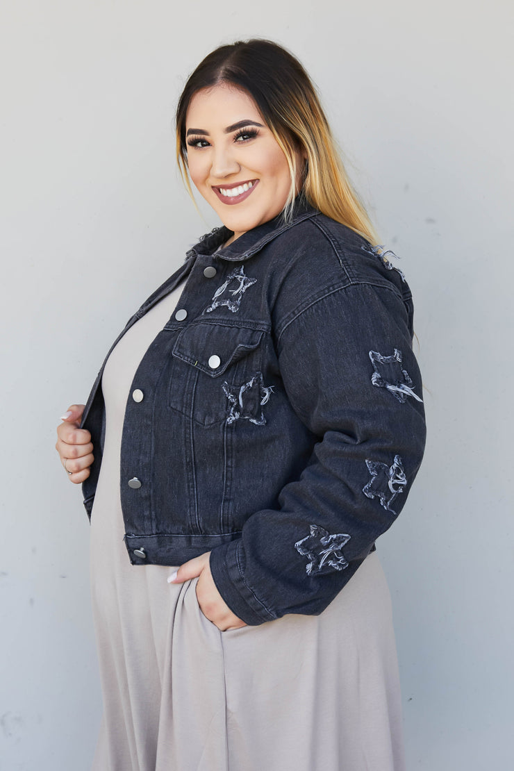 Sweet Generis Star-Crossed Full Size Run Cropped Denim Jacket - Ruby's Fashion