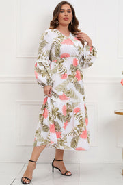 Plus Size Spliced Lace Surplice Balloon Sleeve Maxi Dress